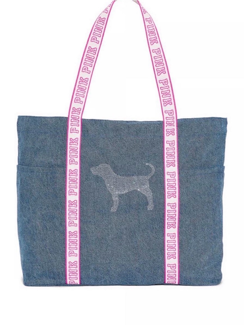PINK Victoria's Secret Blue Denim Tote with Pink Logo Straps